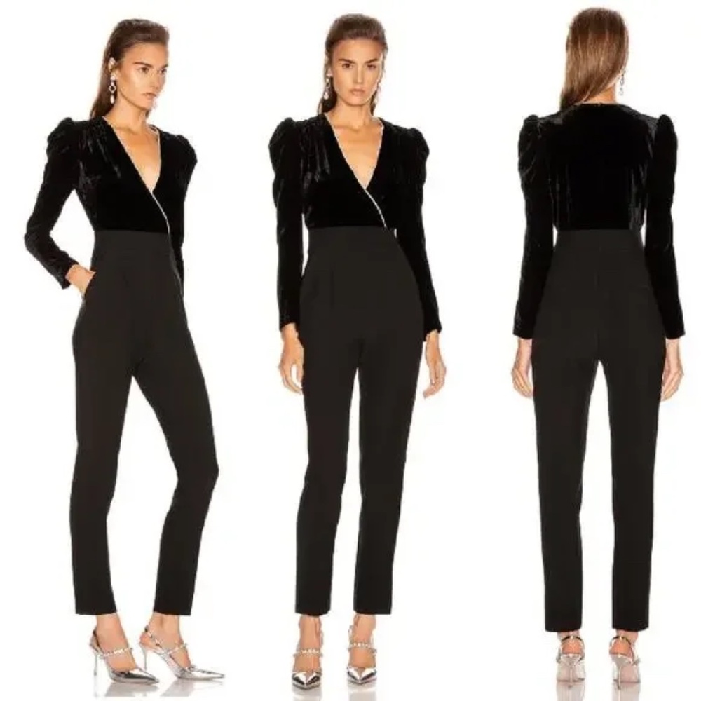 NWT VERONICA BEARD Cleo Embellished Trim Black Velvet Jumpsuit Size 4